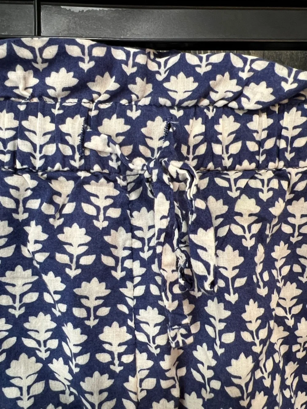 J. Crew Ruffle Shorts XL‎ Floral Blue Cream Drawstring Boho Casual High Waist